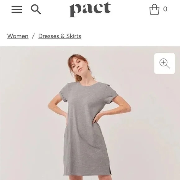 NWT Pact 100% Organic Cotton Gray The Mix Tee Dress T Shirt Dress- Size M - Picture 1 of 14